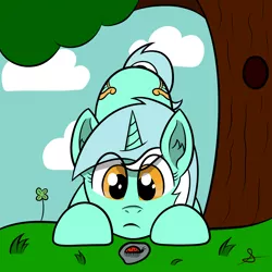 Size: 5000x5000 | Tagged: safe, artist:sponeoupartan, derpibooru import, lyra heartstrings, ladybug, pony, unicorn, absurd resolution, clover, female, four leaf clover, mare, solo, tree