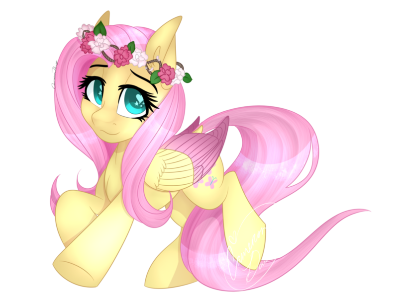 Size: 1024x760 | Tagged: safe, artist:jacobdawz, derpibooru import, fluttershy, pegasus, pony, colored wings, colored wingtips, cute, female, floral head wreath, flower, heart eyes, mare, shyabetes, simple background, smiling, solo, starry eyes, transparent background, wingding eyes