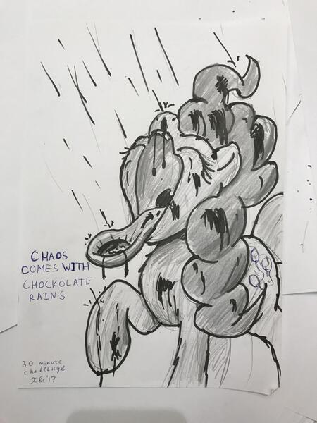 Size: 960x1280 | Tagged: safe, artist:xbi, derpibooru import, pinkie pie, pony, 30 minute art challenge, chocolate, chocolate rain, food, rain, solo, traditional art