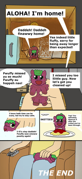 Size: 1200x2620 | Tagged: artist:foxhoarder, bath, derpibooru import, fluffy pony, food, happy, happy ending, hugbox, literal sadbox, pasta, safe, sketties, spaghetti