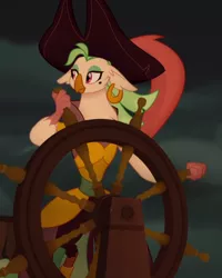 Size: 642x803 | Tagged: anthro, beauty mark, captain celaeno, cropped, derpibooru import, ear piercing, earring, female, hat, jewelry, my little pony: the movie, parrot pirates, piercing, pirate, pirate hat, safe, screencap, solo, wheel