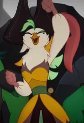 Size: 546x803 | Tagged: anthro, beauty mark, captain celaeno, cropped, derpibooru import, eyes closed, female, happy, hat, my little pony: the movie, parrot pirates, pirate, pirate hat, safe, screencap, solo