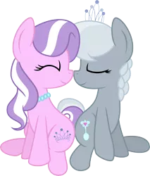 Size: 6000x7030 | Tagged: safe, artist:mactavish1996, artist:mcsadat, derpibooru import, edit, editor:slayerbvc, vector edit, diamond tiara, silver spoon, earth pony, pony, .svg available, absurd resolution, accessory swap, boop, female, filly, image, jewelry, lesbian, missing accessory, mutual booping, necklace, no glasses, noseboop, nuzzling, png, shipping, silvertiara, simple background, tiara, transparent background, vector