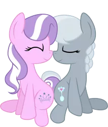 Size: 6000x7030 | Tagged: safe, artist:mactavish1996, artist:mcsadat, derpibooru import, edit, editor:slayerbvc, vector edit, diamond tiara, silver spoon, earth pony, pony, .svg available, absurd resolution, accessory-less edit, boop, female, filly, lesbian, missing accessory, mutual booping, noseboop, nuzzling, shipping, silvertiara, simple background, transparent background, vector