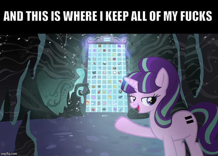 Size: 696x500 | Tagged: safe, derpibooru import, edit, starlight glimmer, the cutie map, cutie mark, equal cutie mark, image macro, meme, no fucks, vulgar