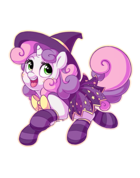 Size: 1100x1400 | Tagged: safe, artist:bobdude0, artist:jitterladybug, derpibooru import, sweetie belle, pony, unicorn, clothes, collaboration, cute, female, filly, hat, simple background, socks, solo, striped socks, transparent background, witch hat