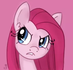 Size: 572x546 | Tagged: safe, artist:suismal, derpibooru import, pinkie pie, earth pony, pony, bust, pinkamena diane pie, portrait, solo, suspicious