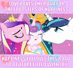 Size: 532x500 | Tagged: beautiful, cute, cutedance, derpibooru import, edit, edited screencap, flurrybetes, foal, kissing, kiss on the cheek, kiss sandwich, love, meme, motivational, princess cadance, princess flurry heart, safe, screencap, shining adorable, shining armor, sunburst, the crystalling