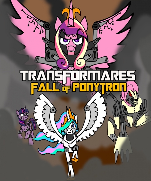 Size: 857x1024 | Tagged: artist:sparkletron, derpibooru import, fall of cybertron, fanfic, fanfic art, fluttershy, princess cadance, princess celestia, safe, transformers, twilight sparkle