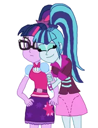 Size: 1600x2095 | Tagged: safe, artist:ktd1993, derpibooru import, sci-twi, sonata dusk, twilight sparkle, equestria girls, clothes, cutie mark on clothes, female, glasses, lesbian, ponytail, sci-twinata, shipping, simple background, skirt, transparent background, twinata