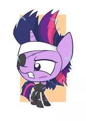 Size: 540x764 | Tagged: safe, artist:dori-to, derpibooru import, twilight sparkle, unicorn, clothes, eyepatch, female, future twilight, horn, magic, mare, scar, solo, torn clothes