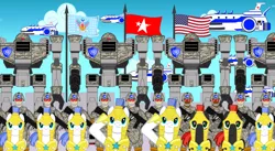 Size: 3469x1898 | Tagged: army, artist:trungtranhaitrung, crossover, derpibooru import, flag, guardian units of nations, gun beetle, royal guard, safe, salute, sonic forces, sonic the hedgehog (series)