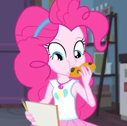 Size: 724x717 | Tagged: safe, derpibooru import, screencap, pinkie pie, equestria girls, equestria girls series, the finals countdown, cookie, cute, diapinkes, eating, female, food, geode of sugar bombs, magical geodes, solo