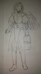 Size: 720x1280 | Tagged: artist:eve-ashgrove, brush, cloak, clothes, derpibooru import, fantasy, fluttershy, human, humanized, safe, solo, traditional art, winged humanization, wings