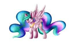 Size: 3100x2000 | Tagged: safe, artist:sodapopfairypony, derpibooru import, princess celestia, alicorn, pony, chibi, chibilestia, cute, cutelestia, ethereal mane, female, galaxy mane, high res, mare, raised hoof, simple background, solo, transparent background