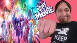 Size: 1366x768 | Tagged: safe, artist:sb1991, derpibooru import, pony, my little pony: the movie, advertisement, brony shirt, cringing, review, title card, youtube, youtube link