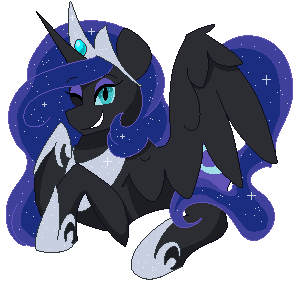 Size: 300x300 | Tagged: safe, artist:gembroken, derpibooru import, nightmare moon, alicorn, pony, tumblr:ask queen moon, ethereal mane, galaxy mane, hoof shoes, one eye closed, pixel art, simple background, solo, transparent background, wink