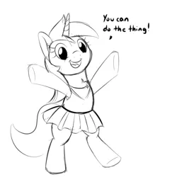 Size: 1000x1000 | Tagged: safe, artist:yakoshi, derpibooru import, minuette, pony, 30 minute art challenge, bipedal, clothes, dialogue, do the thing, monochrome, solo, tutu