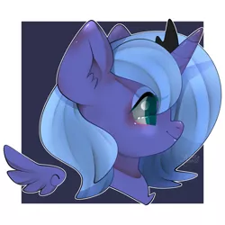 Size: 800x800 | Tagged: safe, artist:snow angel, derpibooru import, princess luna, alicorn, pony, bust, crown, female, filly, floating wings, horn, jewelry, mare, portrait, profile, regalia, simple background, solo, tiara, wings, woona, younger