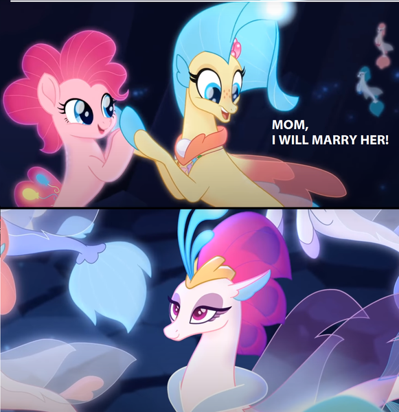 Size: 1100x1136 | Tagged: safe, derpibooru import, edit, edited screencap, screencap, pinkie pie, princess skystar, queen novo, seapony (g4), my little pony: the movie, comic, female, lesbian, screencap comic, seaponified, seapony pinkie pie, shipping, skypie, species swap