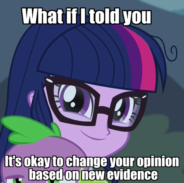 Size: 619x616 | Tagged: safe, derpibooru import, edit, edited screencap, screencap, sci-twi, spike, spike the regular dog, twilight sparkle, dog, equestria girls, friendship games, image macro, meme, the matrix, what if i told you