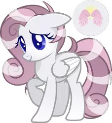 Size: 943x1039 | Tagged: safe, artist:quartziie, derpibooru import, oc, oc:angel, unofficial characters only, pegasus, pony, female, gradient hooves, magical lesbian spawn, mare, offspring, parent:fluttershy, parent:rarity, parents:flarity, raised hoof, simple background, solo, transparent background