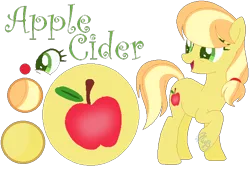 Size: 582x393 | Tagged: safe, artist:marielle5breda, derpibooru import, oc, oc:apple cider, earth pony, pony, female, mare, offspring, parent:applejack, parent:caramel, parents:carajack, reference sheet, simple background, solo, transparent background