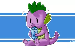 Size: 3000x1916 | Tagged: safe, artist:daimo, artist:louis55570, derpibooru import, spike, dragon, adorkable, baby, baby dragon, biting, cute, dork, fangs, gem, male, nom, signature, simple background, sitting, solo, spikabetes