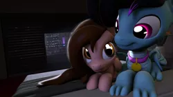 Size: 3840x2160 | Tagged: safe, artist:rdashflare, derpibooru import, oc, oc:pawprint, oc:rdash, unofficial characters only, dracony, hybrid, pegasus, pony, 3d, cuddling, cute, duo, female, looking at each other, male, mare, night, sitting, source filmmaker, stallion