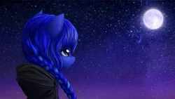 Size: 1920x1080 | Tagged: safe, artist:darkstylerz, derpibooru import, oc, oc:forlorn fate, unofficial characters only, pony, braid, female, mare, moon, night, sky, solo, stars