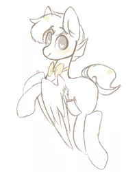 Size: 2000x2500 | Tagged: safe, artist:mimisaurusrex, derpibooru import, oc, oc:honey mead, unofficial characters only, pegasus, pony, blushing, bowtie, flying, freckles, looking at you, male, missing cutie mark, monochrome, sketch, smiling, stallion, wingding eyes, wings