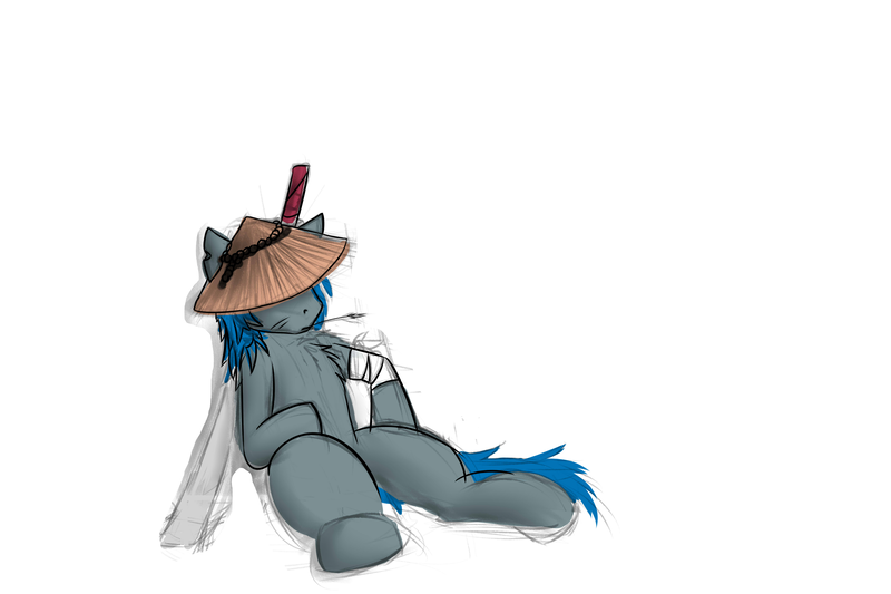 Size: 6000x4000 | Tagged: safe, artist:snow-fangs, derpibooru import, oc, oc:hiroki, unofficial characters only, earth pony, pony, conical hat, hat, katana, male, samurai, sketch, sword