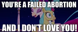 Size: 1920x804 | Tagged: abortion, classical hippogriff, derpibooru import, edit, edited screencap, hippogriff, image macro, meme, my little pony: the movie, op is trying too hard, princess skystar, queen novo, safe, screencap