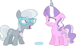 Size: 10442x6400 | Tagged: safe, artist:parclytaxel, derpibooru import, edit, editor:slayerbvc, vector edit, diamond tiara, silver spoon, earth pony, pony, crusaders of the lost mark, absurd resolution, female, filly, glasses, jewelry, necklace, nervous, simple background, transparent background, vector, yelling