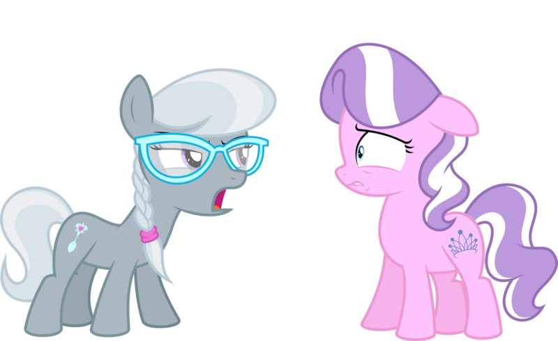 Size: 10442x6400 | Tagged: safe, artist:parclytaxel, derpibooru import, edit, editor:slayerbvc, vector edit, diamond tiara, silver spoon, earth pony, pony, absurd resolution, accessory-less edit, female, filly, glasses, missing accessory, nervous, simple background, transparent background, vector, yelling