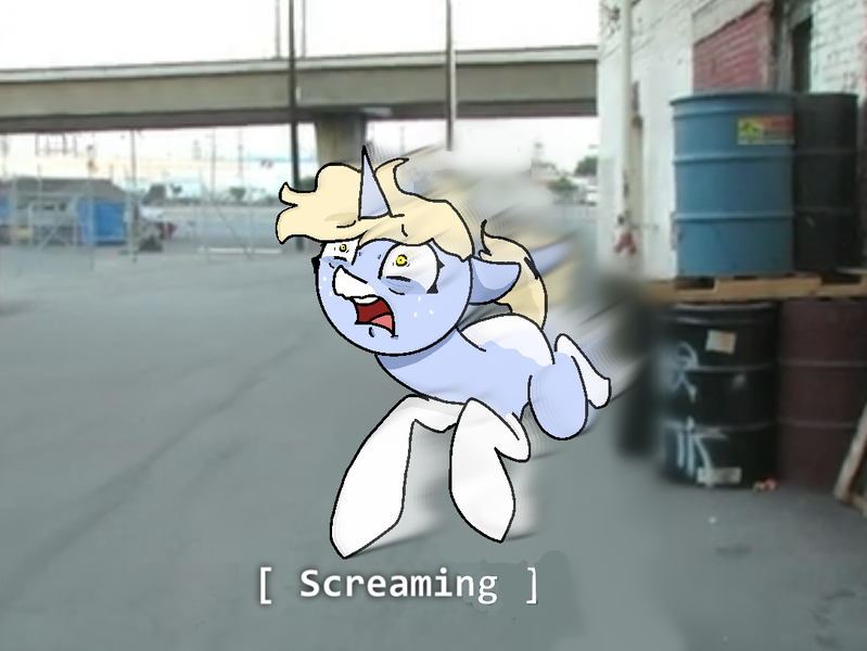 Size: 1086x816 | Tagged: safe, artist:nootaz, derpibooru import, oc, oc:nootaz, unicorn, caption, meme, running, screaming