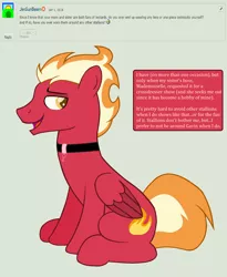 Size: 1636x1996 | Tagged: safe, artist:peregrinstaraptor, derpibooru import, oc, oc:sunfyre, pegasus, pony, ask, male, sitting, solo, stallion, tumblr