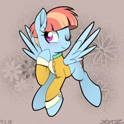 Size: 2018x2018 | Tagged: safe, artist:yorozpony, derpibooru import, windy whistles, pegasus, pony, clothes, cute, female, mare, one eye closed, smiling, solo, windybetes, wink