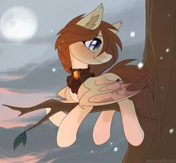 Size: 2341x2160 | Tagged: safe, artist:fensu-san, derpibooru import, oc, unofficial characters only, bat pony, pony, bat pony oc, fangs, female, mare, slit eyes, solo, tree, tree branch