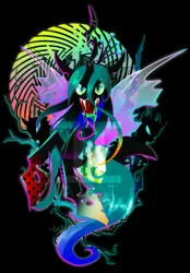 Size: 1024x1474 | Tagged: artist:ii-art, changeling, derpibooru import, fangs, queen chrysalis, safe, salivating, slime, sparks, watermark