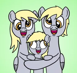 Size: 1869x1776 | Tagged: safe, artist:banebuster, derpibooru import, derpy hooves, dizzy hooves, pegasus, pony, bubble, bust, cute, derp, derpderp, derpydopey, dopey hooves, embrace, family, family photo, female, filly, foal, food, gradient background, happy, hug, looking at you, muffin, parent, portrait, rule 63, self ponidox, selfcest, shipping, smiling