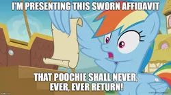 Size: 888x499 | Tagged: safe, derpibooru import, edit, edited screencap, editor:mega-poneo, screencap, rainbow dash, pegasus, pony, grannies gone wild, spoiler:s08, female, gasp, mare, meme, poochie, rainbow dash reading a scroll, shocked, solo, the simpsons, wing hands, wing hold