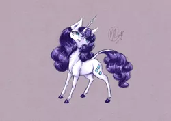 Size: 2523x1786 | Tagged: safe, artist:kimsteinandother, derpibooru import, rarity, pony, leonine tail, simple background, solo