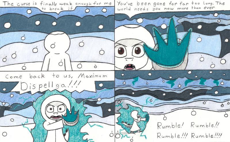 Size: 3282x2024 | Tagged: artist:eternaljonathan, charging, comic, comic:a new twist, derpibooru import, dispelling, dragon, earthquake, guardian, magic, oc, oc:nemo, safe, snow, snowfall, traditional art