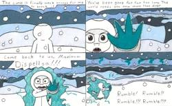 Size: 3282x2024 | Tagged: artist:eternaljonathan, charging, comic, comic:a new twist, derpibooru import, dispelling, dragon, earthquake, guardian, magic, oc, oc:nemo, safe, snow, snowfall, traditional art