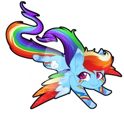 Size: 807x750 | Tagged: artist:fuyusfox, chibi, colored wings, colored wingtips, derpibooru import, flying, rainbow dash, rainbow power, safe, simple background, solo, transparent background, watermark