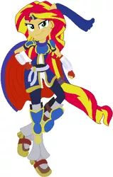 Size: 350x551 | Tagged: safe, artist:selenaede, artist:user15432, derpibooru import, sunset shimmer, human, equestria girls, armor, barely eqg related, base used, cape, clothes, crossover, fire emblem, gloves, headband, nintendo, ponied up, pony ears, roy, shoes, super smash bros.