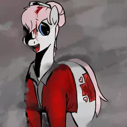 Size: 1000x1000 | Tagged: semi-grimdark, artist:tacodeltaco, derpibooru import, nurse redheart, earth pony, pony, 30 minute art challenge, blood, clothes, female, fog, lisa garland, mare, open mouth, silent hill, solo