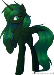 Size: 1022x1417 | Tagged: safe, artist:scarlet-spectrum, derpibooru import, oc, oc:starwing, alicorn, pony, fallout equestria, fanfic, alicorn oc, artificial alicorn, fanfic art, female, green alicorn (fo:e), hooves, horn, mare, raised hoof, simple background, solo, transparent background, wings