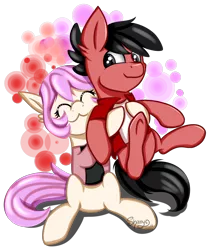 Size: 1824x2144 | Tagged: safe, artist:shamy-crist, derpibooru import, oc, oc:jane, oc:semirulalmite, unofficial characters only, earth pony, pony, clothes, female, hug, male, mare, shirt, simple background, sitting, stallion, transparent background, vest